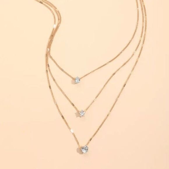 GOLD DIAMOND MULTILAYERED STAR HEART WATRDROP NECKLACE - Picture 4 of 5